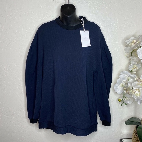 Trafaluc Zara Womens Navy Lace Up Back Long Sleeve Oversized Sweater Sz S - Picture 1 of 6